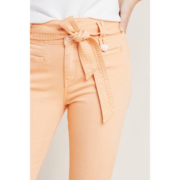 New Anthropologie Pilcro High-Rise Cropped Flare Jeans SIZE 25 Belted Tangerine - Picture 3 of 4